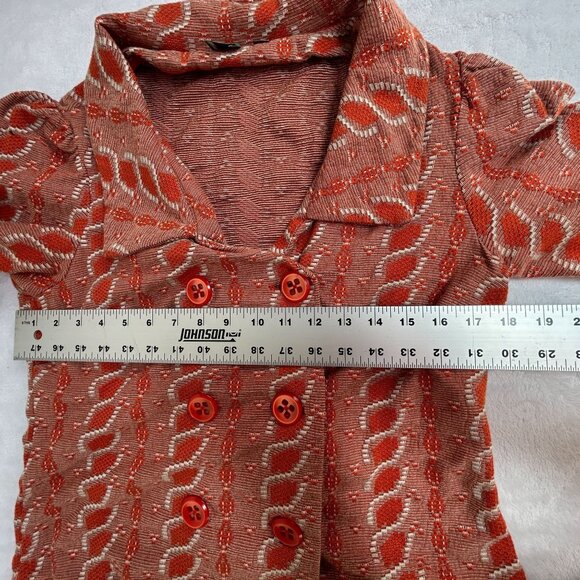 Anthropologie HWR Womens Jacket Large Orange Geo Woven Basic 3/4 Sleeve Cotton - Picture 7 of 8